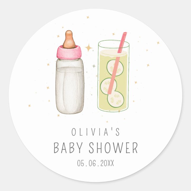 Sip And See, Welcome Baby Girl, New Baby Party Classic Round Sticker (Front)