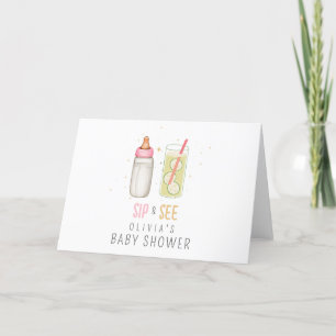 Sip And See, Welcome Baby Girl, New Baby Party Letterpress Thank You Card