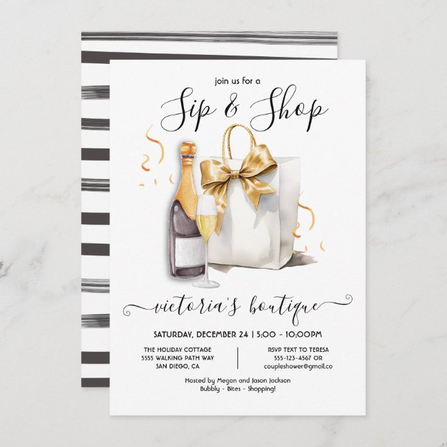 Sip and Shop boutique store event Invitation (Front/Back)