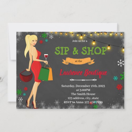 Sip and shop christmas invitation