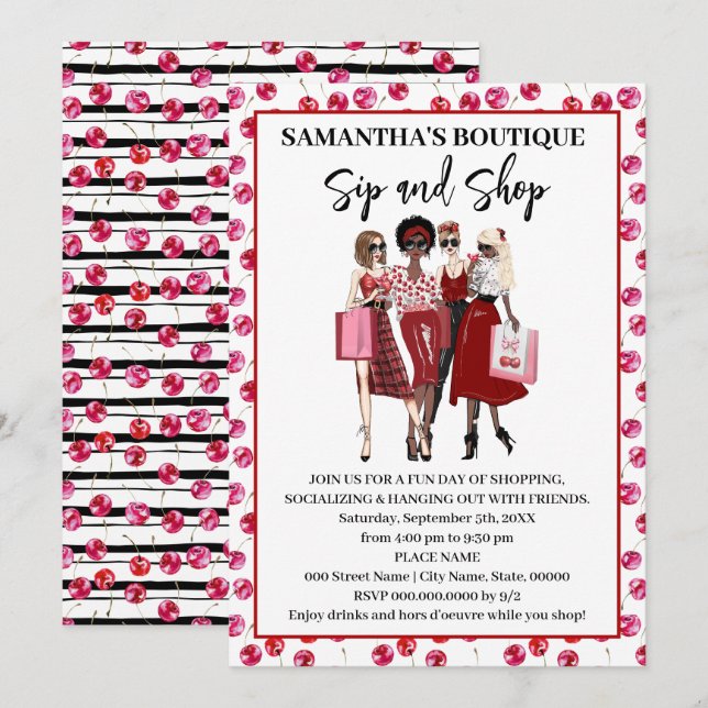 Sip and Shop Pop Up Shop Cherry Invitation (Front/Back)