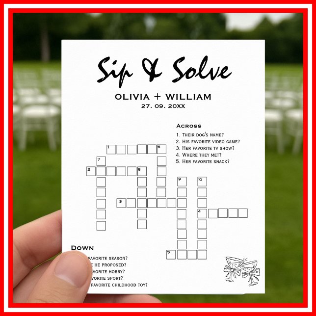 Sip and Solve Custom Wedding Crossword Puzzle Poster (Creator Uploaded)