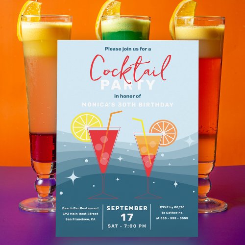 Sip and Sparkle Cocktail Soire Birthday Party Invitation