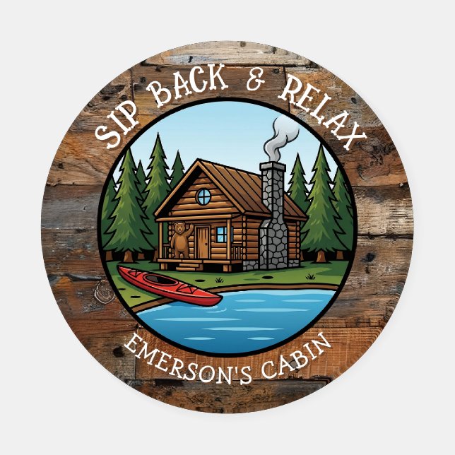 Sip Back and Relax Log Cabin Personalized Coaster Set (Single)