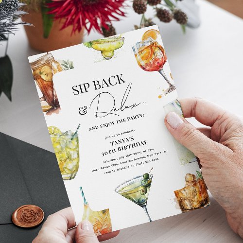 Sip Back Relax  Enjoy the Party Adult Birthday Invitation