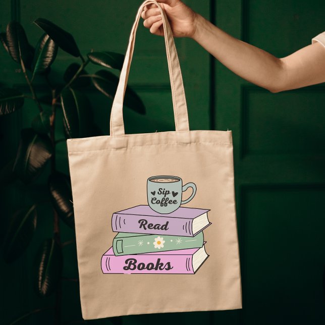 Sip Coffee Read Books Funny Book Lover Quotes Tote Bag (Creator Uploaded)