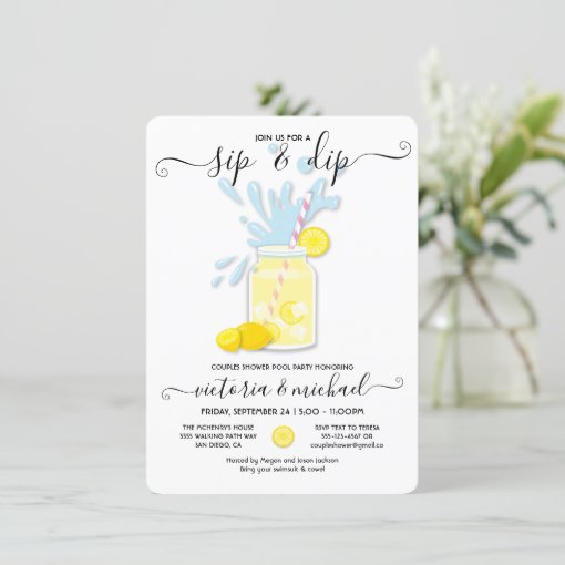 Sip & Dip Lemonade Pool Party Shower Invitation | Zazzle