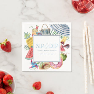 Sip & Dip Pool Party Umbrella Blue Bridal Shower Napkins