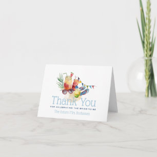 Sip & Dip Pool Party Umbrella Blue Bridal Shower Thank You Card
