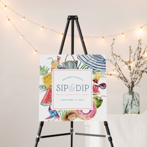 Sip & Dip Pool Party Umbrella Pink Bridal Shower Foam Board