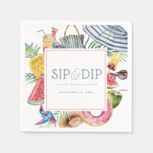 Sip & Dip Pool Party Umbrella Pink Bridal Shower Napkins
