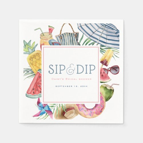 Sip & Dip Pool Party Umbrella Pink Bridal Shower Napkins