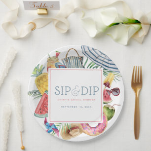 Sip & Dip Pool Party Umbrella Pink Bridal Shower Paper Plates