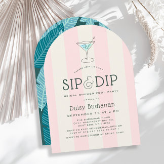 Sip & Dip Poolside Pink Stripes Bridal Shower Invitation