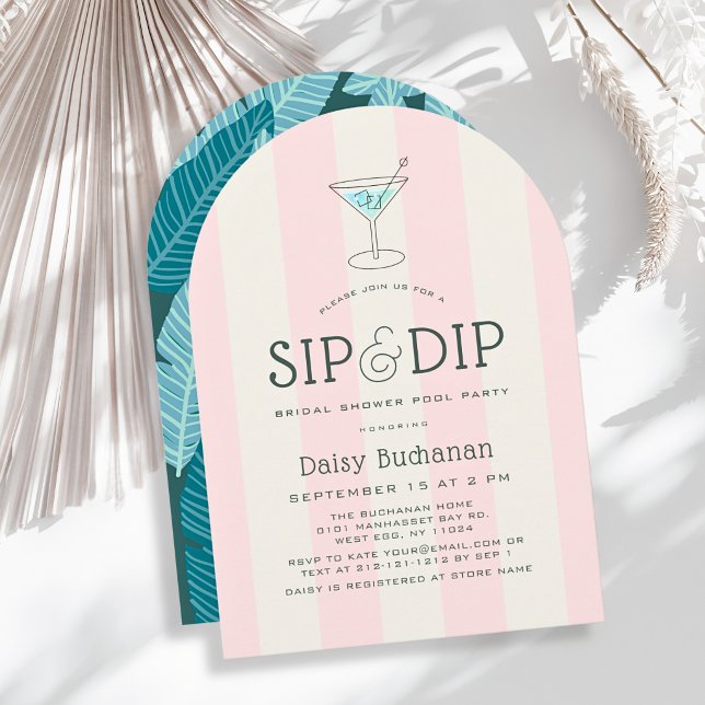 Sip & Dip Poolside Pink Stripes Bridal Shower Invitation (Creator Uploaded)