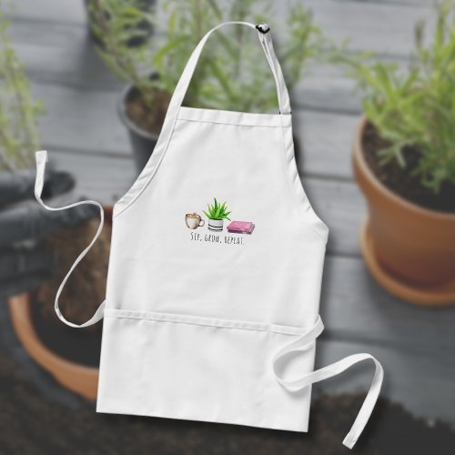 Sip Grow Repeat Watercolor Houseplant  Coffee  Adult Apron