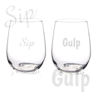 Sip Gulp Fun Typography Wine Lover etched