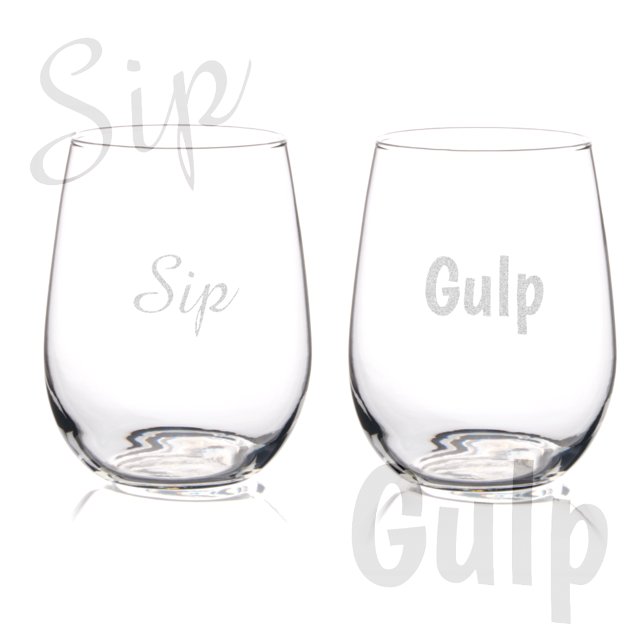 Sip Gulp Fun Typography Wine Lover etched Stemless Wine Glass (Creator Uploaded)