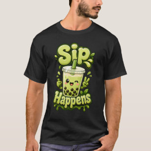 Sip Happens Cute Kawaii Boba Bubble Tea T-Shirt
