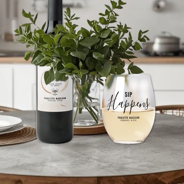 Sip Happens Divorce Stemless Wine Glass (Divorce Theme Wine Glass)