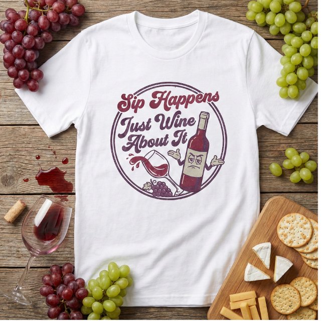 Sip Happens Just Wine About It Funny Wine Pun T-Shirt (Creator Uploaded)