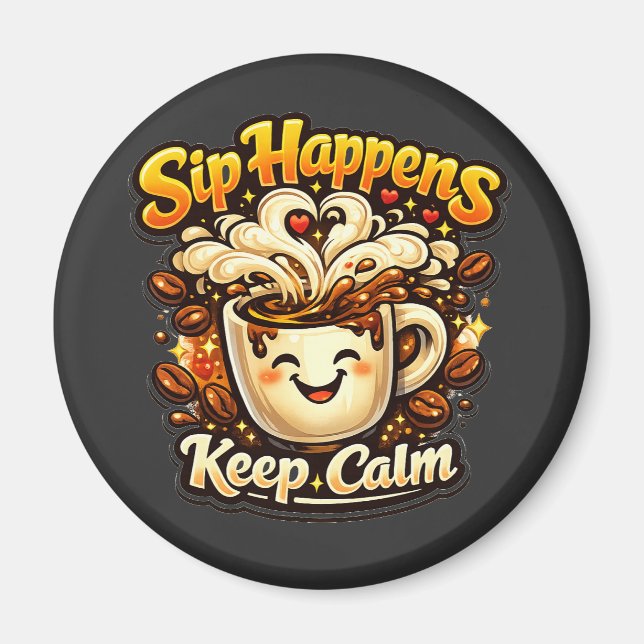 Sip Happens Keep Calm Funny Coffee Lover Quote Magnet (Front)