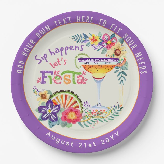 Sip Happens! Let's FIESTA Custom Paper Plates (Front)