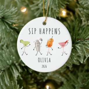 Sip Happens Personalized Cocktail Ornament