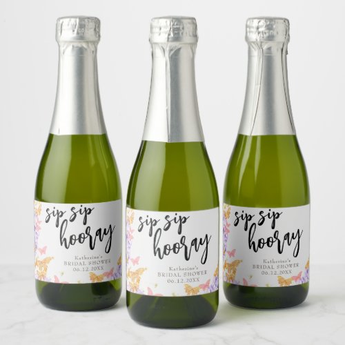 Sip Hooray Boho Butterfly Botanical Bridal Shower Sparkling Wine Label