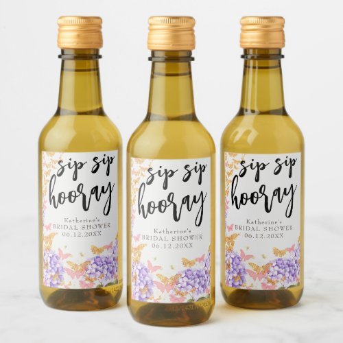 Sip Hooray Boho Butterfly Hydrangea Bridal Shower Wine Label
