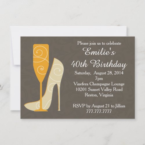 Sip in Style Wine Champagne Birthday Invitations