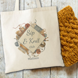 Sip & Knit Club Knitting Lovers Personalized Tote Bag