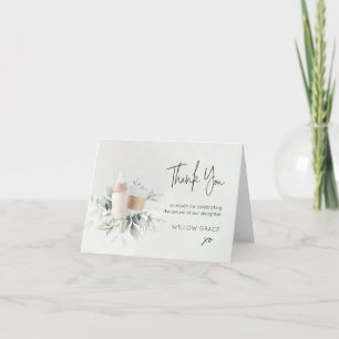 Sip n See New Baby Folded Thank You Card Pink