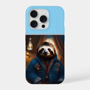 "Sip 'n' Slow: The Cozy Sloth in a Drinking Jacket iPhone 15 Pro Case