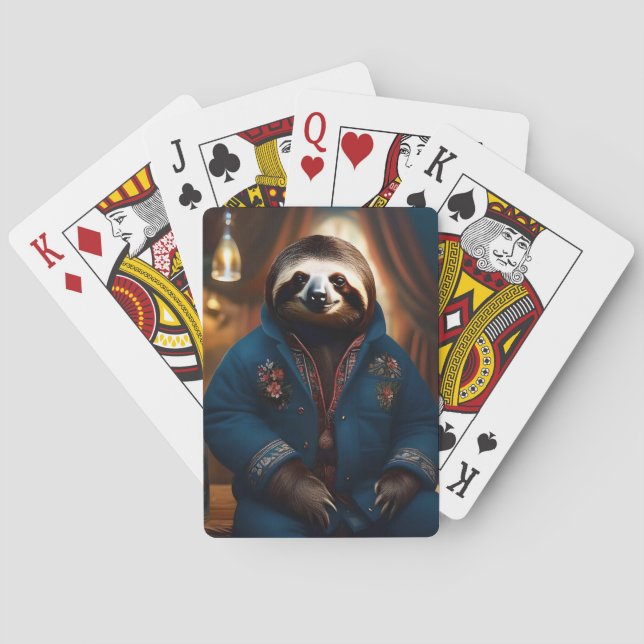 "Sip 'n' Slow: The Cozy Sloth in a Drinking Jacket Poker Cards (Back)