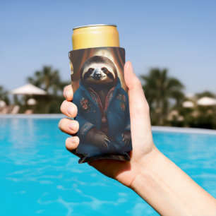 "Sip 'n' Slow: The Cozy Sloth in a Drinking Jacket Seltzer Can Cooler