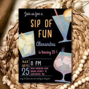 Sip of fun cocktail adult birthday invitation