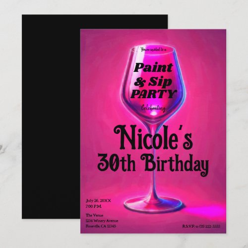 Sip & Paint Pink Wine Glass Adult Birthday Party