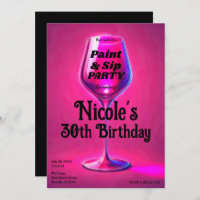 Sip & Paint Pink Wine Glass Adult Birthday Party