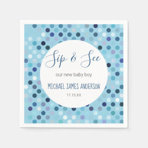 Sip & See Baby Boy Shower Blue Polka Dots Napkins