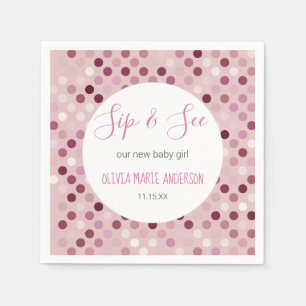 Sip & See Baby Girl Shower Pink Polka Dots Napkins