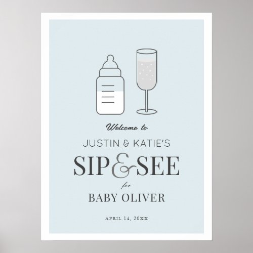 Sip  See Champagne Blue Baby Shower Welcome Poster