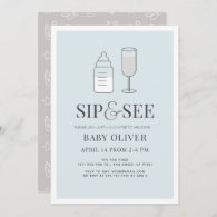 Sip & See Champagne Bottle Blue Baby Shower Invitation