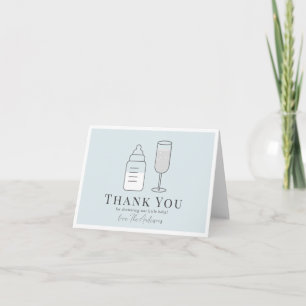 Sip & See Champagne Bottle Blue Baby Shower Thank You Card