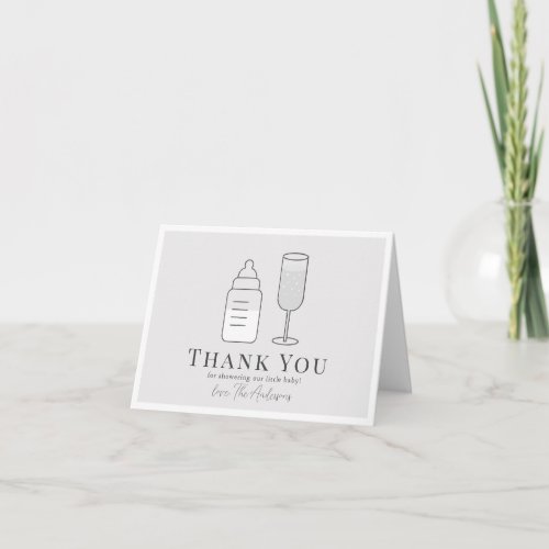 Sip  See Champagne Bottle Gray Baby Shower  Thank You Card