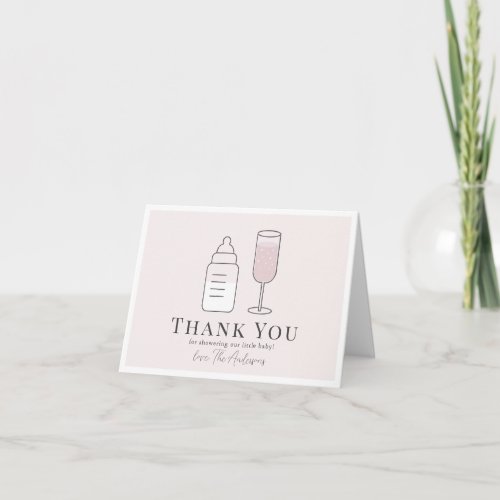 Sip  See Champagne Bottle Pink Baby Shower  Thank You Card