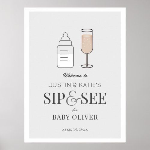 Sip  See Champagne Gray Baby Shower Welcome Poster