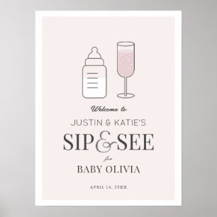 Sip & See Champagne Pink Baby Shower Welcome Poster