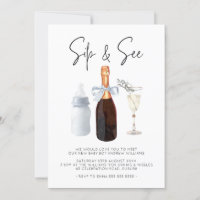 Sip & See Elegant Watercolor Blue Baby Boy
