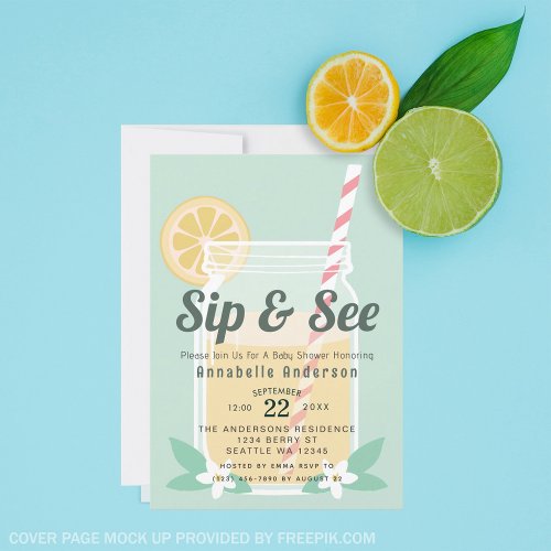 Sip  See Lemonade Mason Jar Baby Shower  Invitation